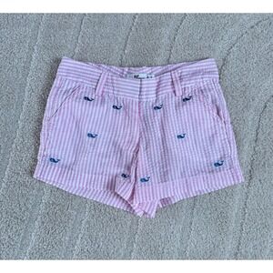 Vineyard Vines Girls Pink White Seersucker Whale Embroidered Shorts Size 8